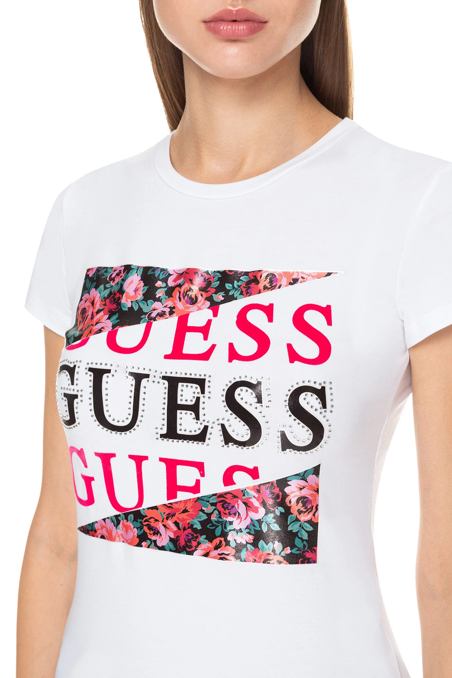 Guess Çiçek Desenli Kadın T-Shirt - Thumbnail