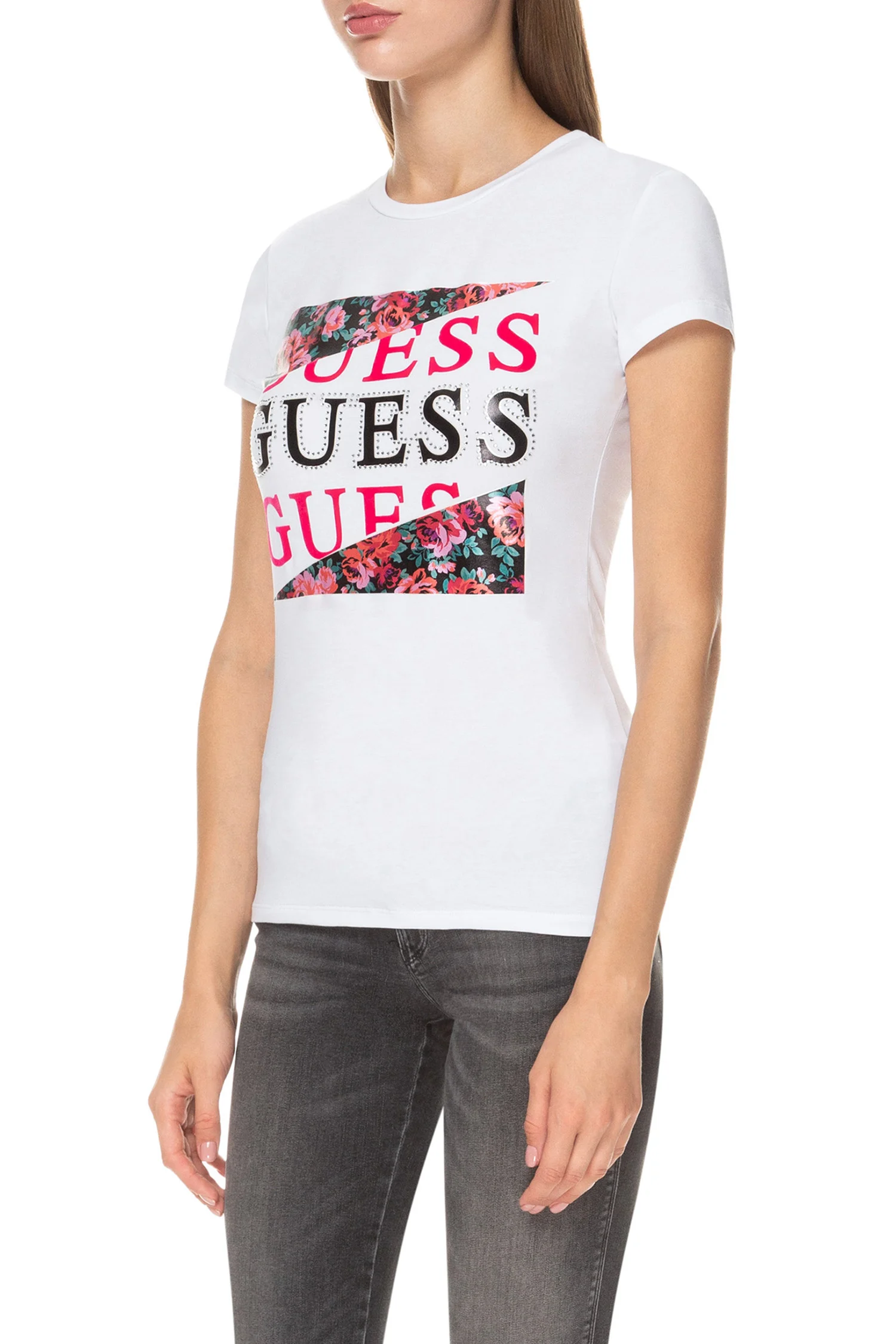 Guess Çiçek Desenli Kadın T-Shirt - Thumbnail